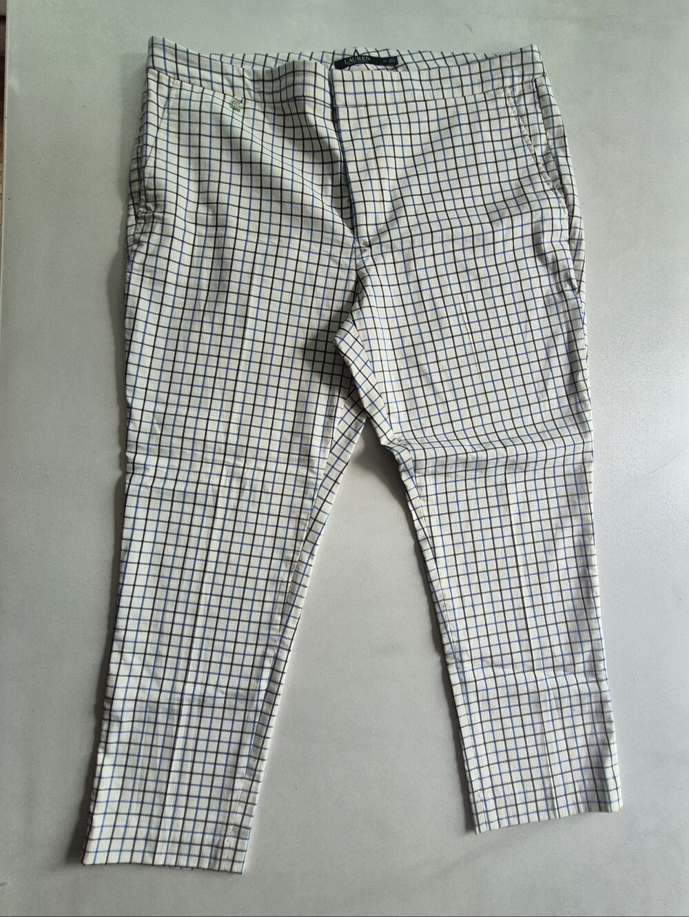 Ralph Lauren White Chino Pants with Navy Windowpane Check